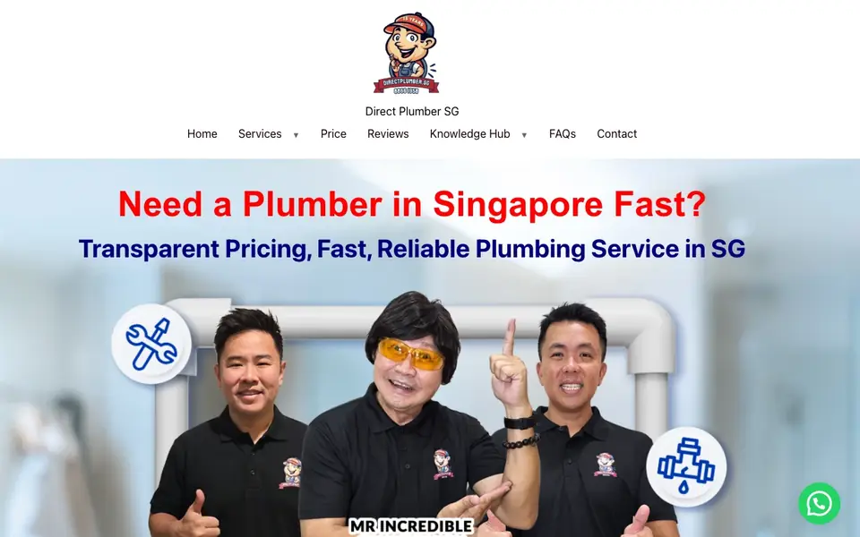 Direct Plumber SG website homepage, 4 Oct 2026