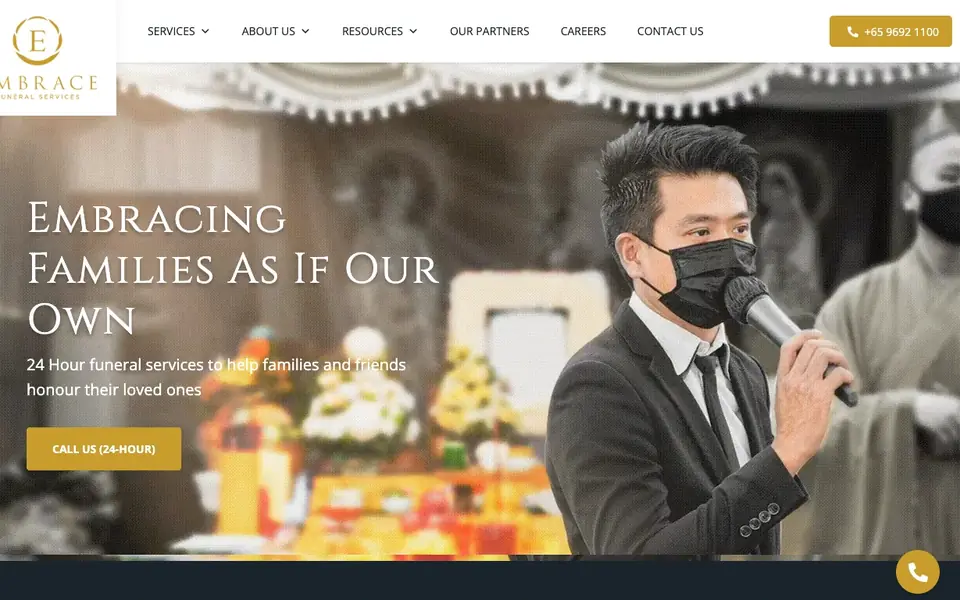 Embrace Funeral Services Pte Ltd website homepage, 4 Oct 2026