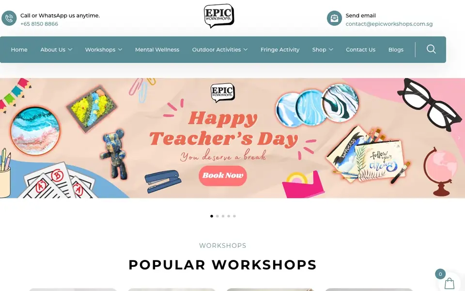 Epic Workshops website homepage, 4 Oct 2026