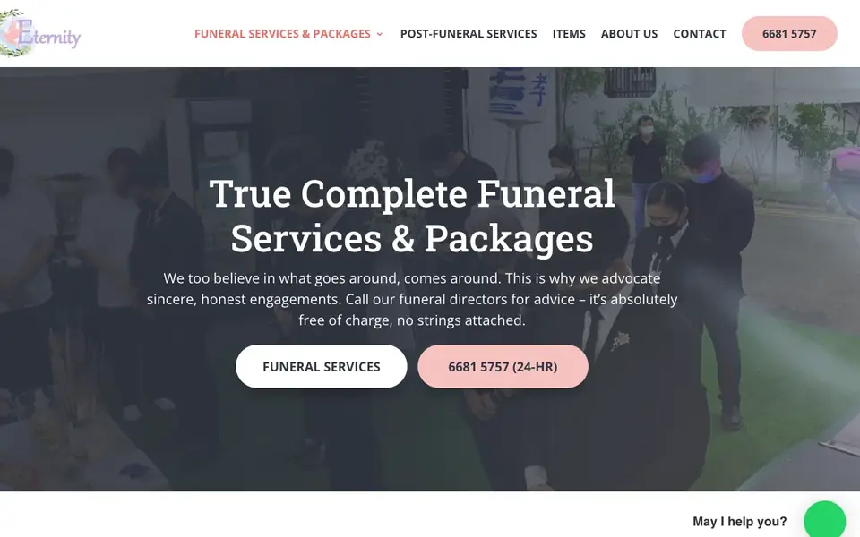 Eternity Funeral Service website homepage, 4 Oct 2026