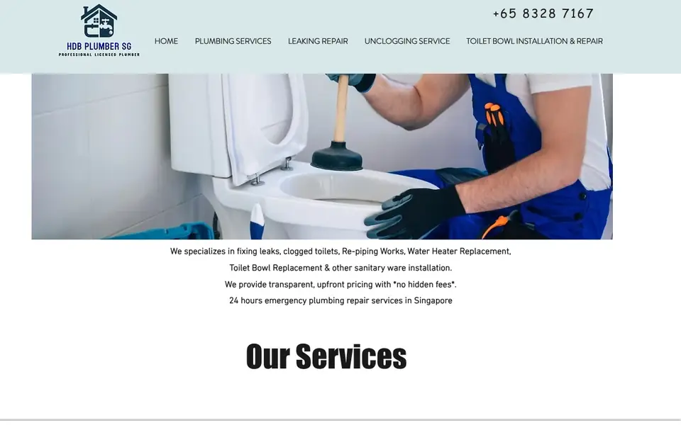 HDB Plumber SG website homepage, 4 Oct 2026