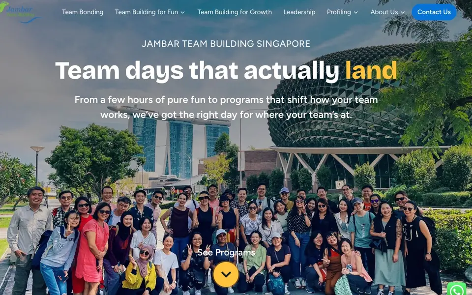 Jambar Team Building website homepage, 4 Oct 2026
