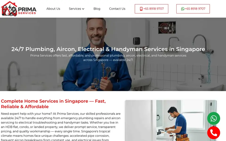 Prima Plumber website homepage, 4 Oct 2026