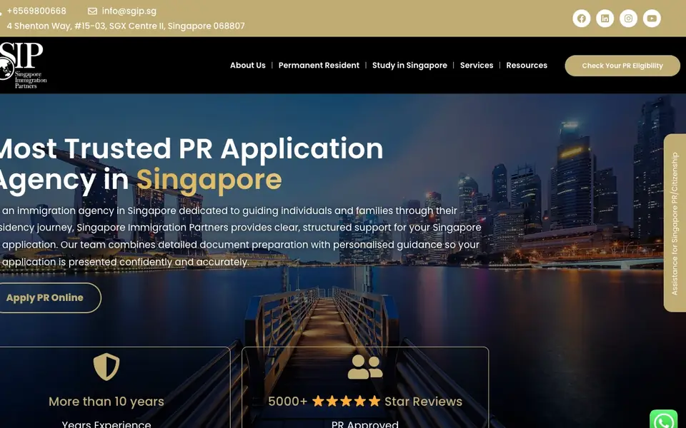 Singapore Immigration Partners website homepage, 4 Oct 2026