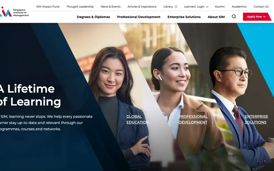 SIM Academy website homepage, 4 Oct 2026
