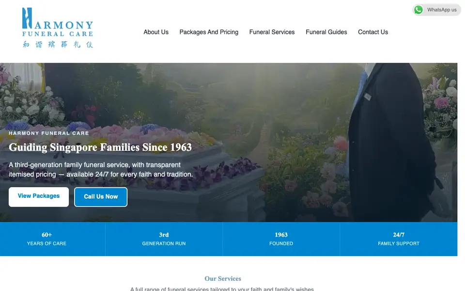 Harmony Funeral Care website homepage, 4 Oct 2026