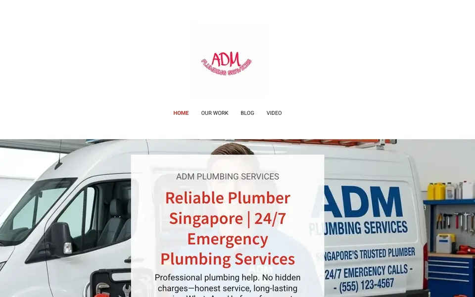ADM Plumbing Services website homepage, 4 Oct 2026