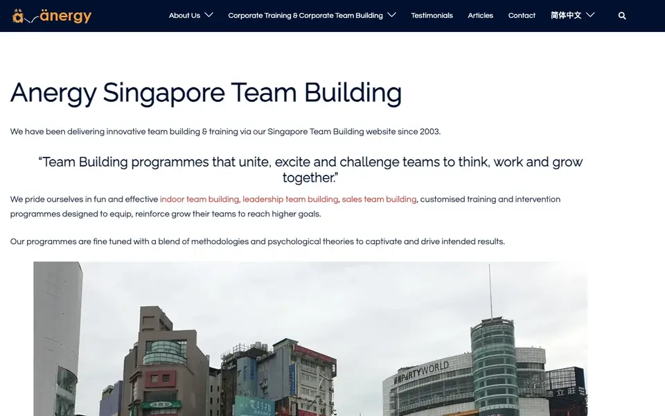 Anergy Singapore Team Building website homepage, 4 Oct 2026
