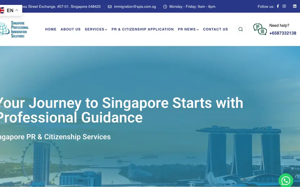 Singapore Professional Immigration Solutions (SPIS) website homepage, 4 Oct 2026