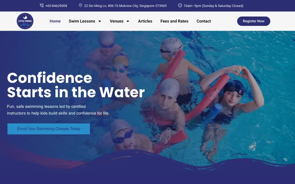 Little Fishes Swimming Lessons website homepage, 4 Oct 2026