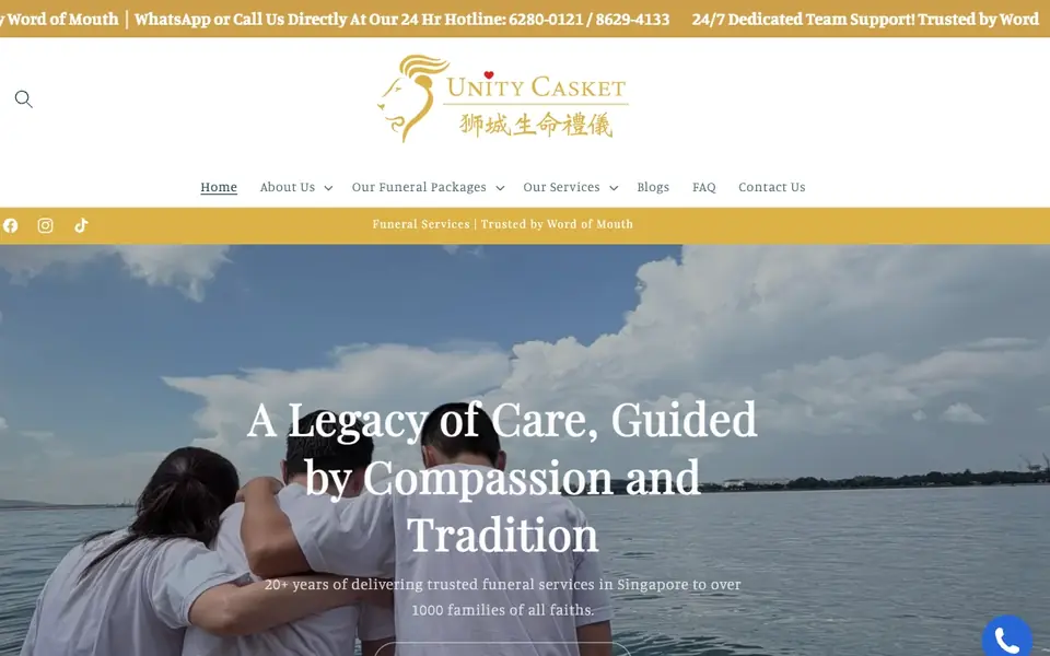 Unity Casket Funeral Planner website homepage, 4 Oct 2026