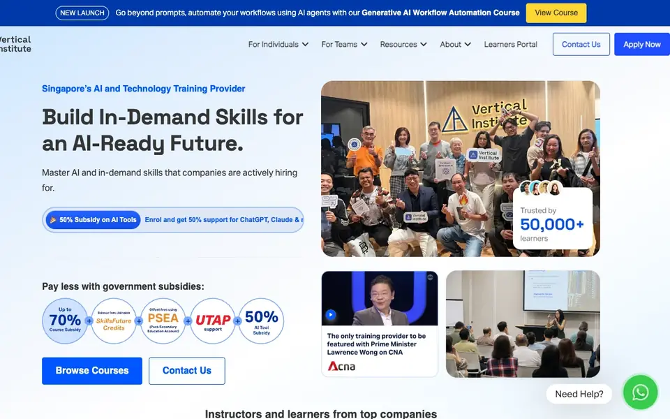 Vertical Institute website homepage, 4 Oct 2026