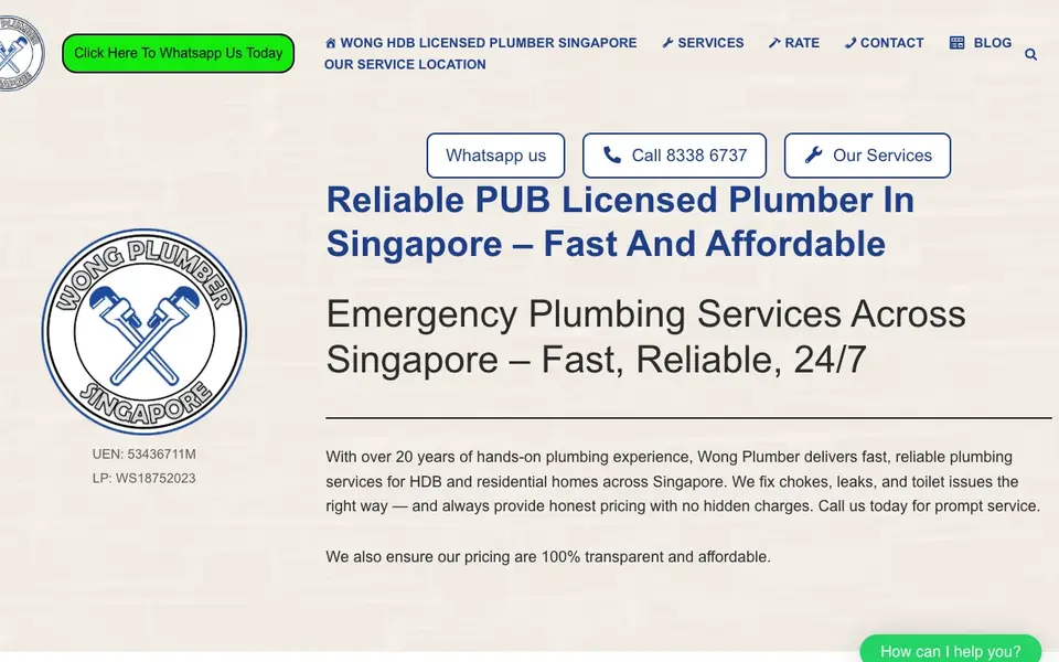 Wong Plumber website homepage, 4 Oct 2026