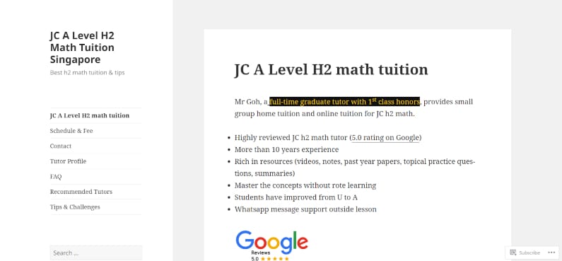 JC A Level H2 Math Tuition Singapore